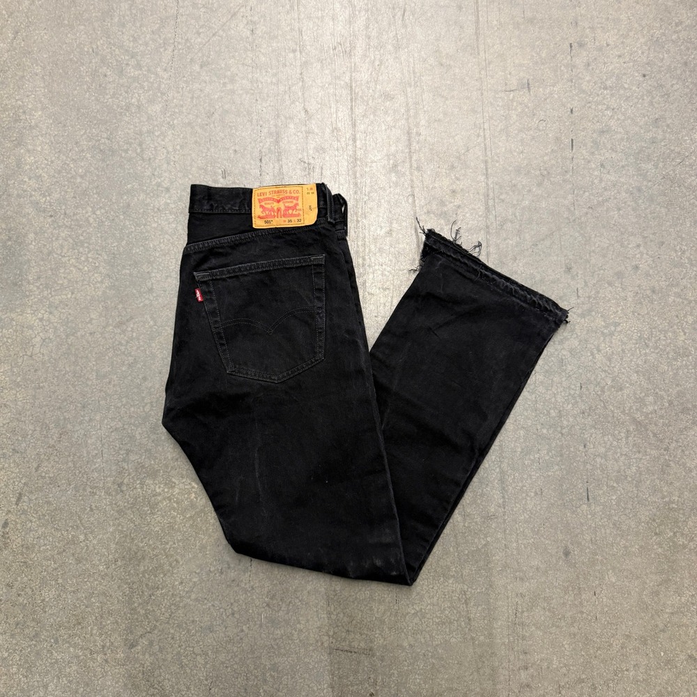 Levis 501 Original Fit Mens Black Faded Straight Leg Button Fly Jeans 35x32
